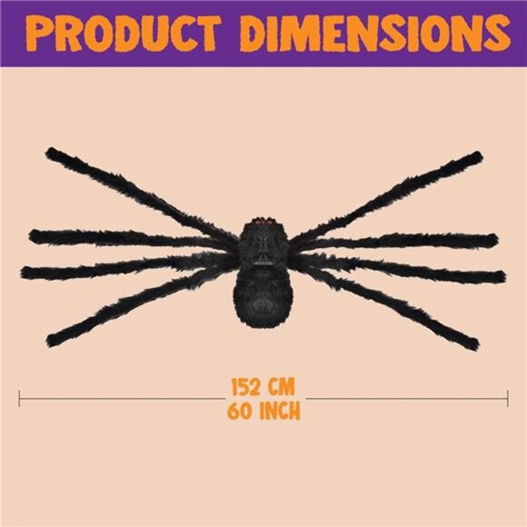5 Ft. Giant Black Spider -Halloween Outdoor Decorations & Yard Party Props, Blac - Picture 6 of 8